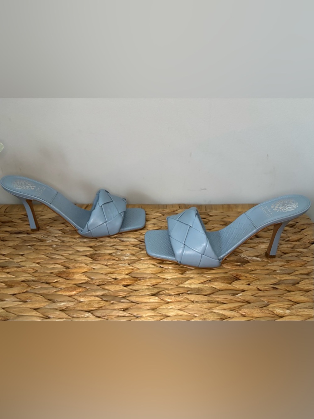 Vince Camuto Light Blue Woven Slide Heels - Picture 12 of 15
